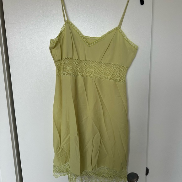 Lace Trim Spaghetti Strap mini slip Dress in chartreuse - Picture 1 of 1